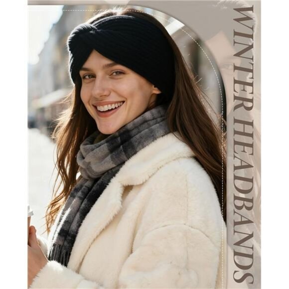 Warm Winter Headbands for Women Cable Crochet Turban Ear Warmer - Picture 6 of 7